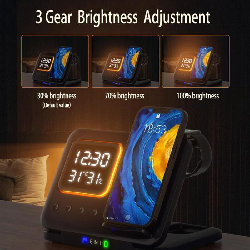 5-in-1 Wireless Charging Stand with LED Alarm Clock - Image 7
