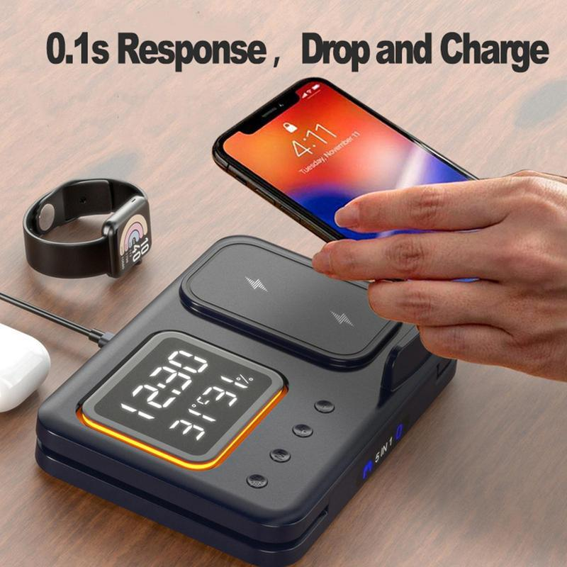 5-in-1 Wireless Charging Stand with LED Alarm Clock - Image 5