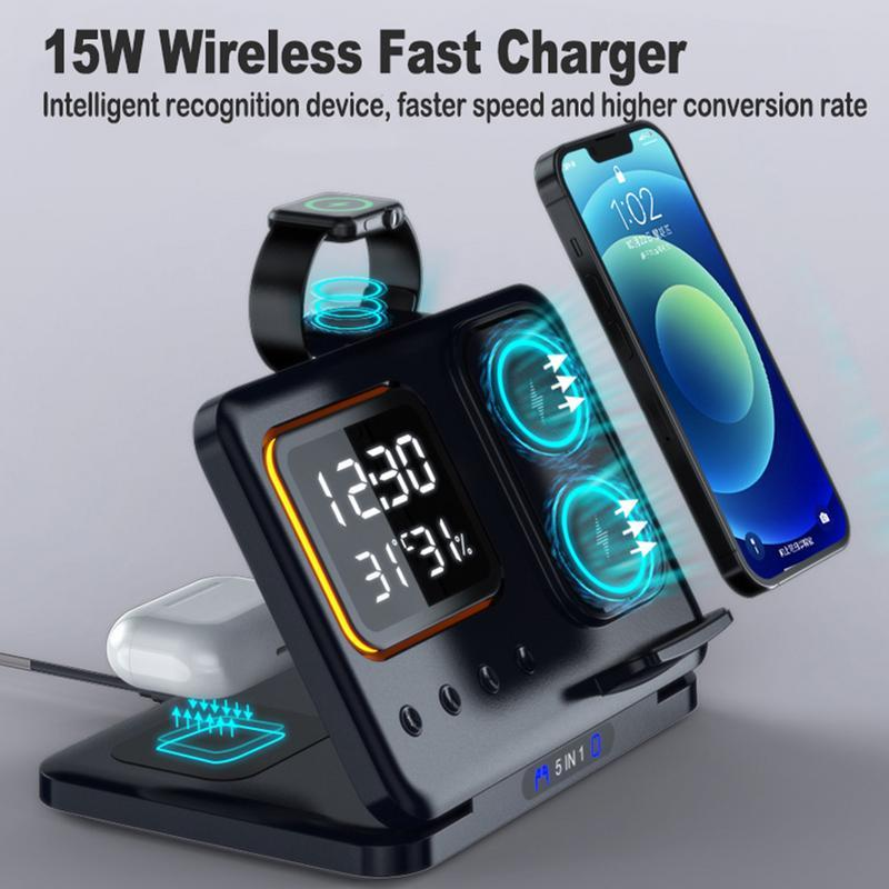 5-in-1 Wireless Charging Stand with LED Alarm Clock - Image 3