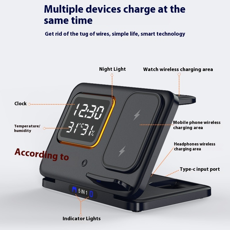 5-in-1 Wireless Charging Stand with LED Alarm Clock - Image 6