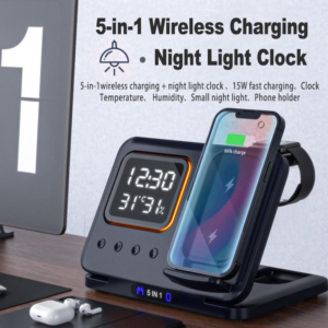 5-in-1 Wireless Charging Stand with LED Alarm Clock