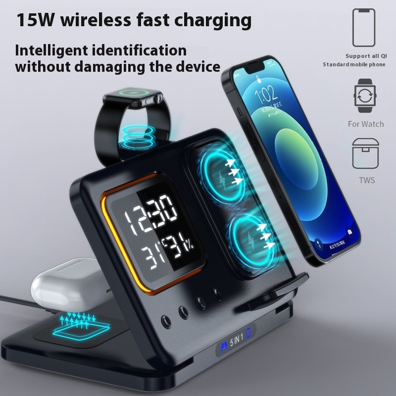5-in-1 Wireless Charging Stand with LED Alarm Clock - Image 10