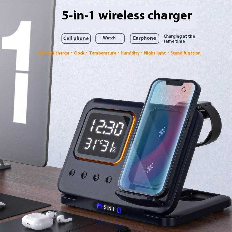 5-in-1 Wireless Charging Stand with LED Alarm Clock - Image 9